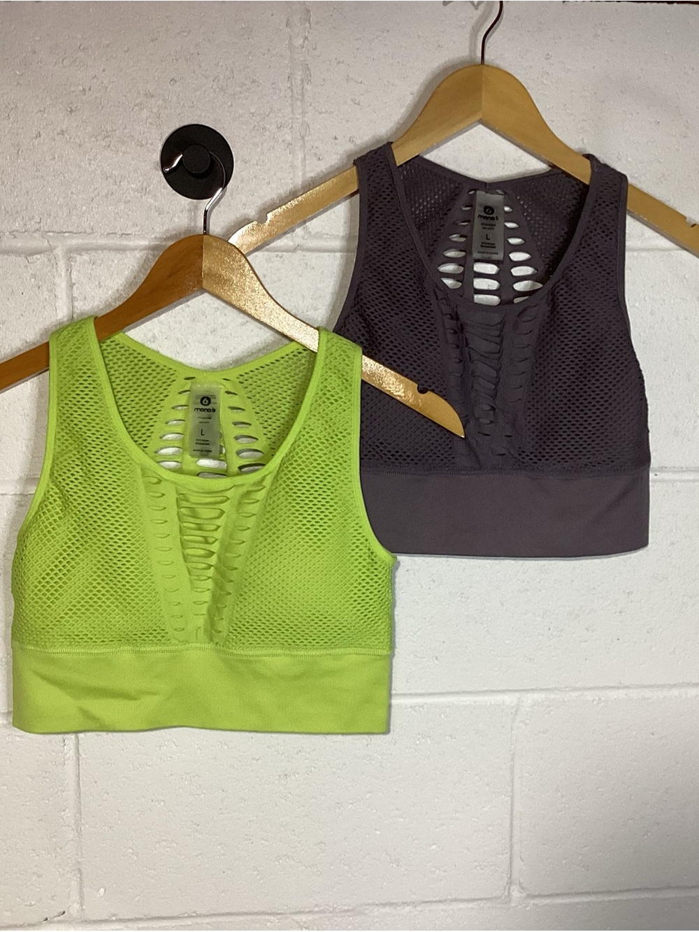 Lot of 2: Mono B Mesh Racerback Bralettes - Lime Green & Charcoal